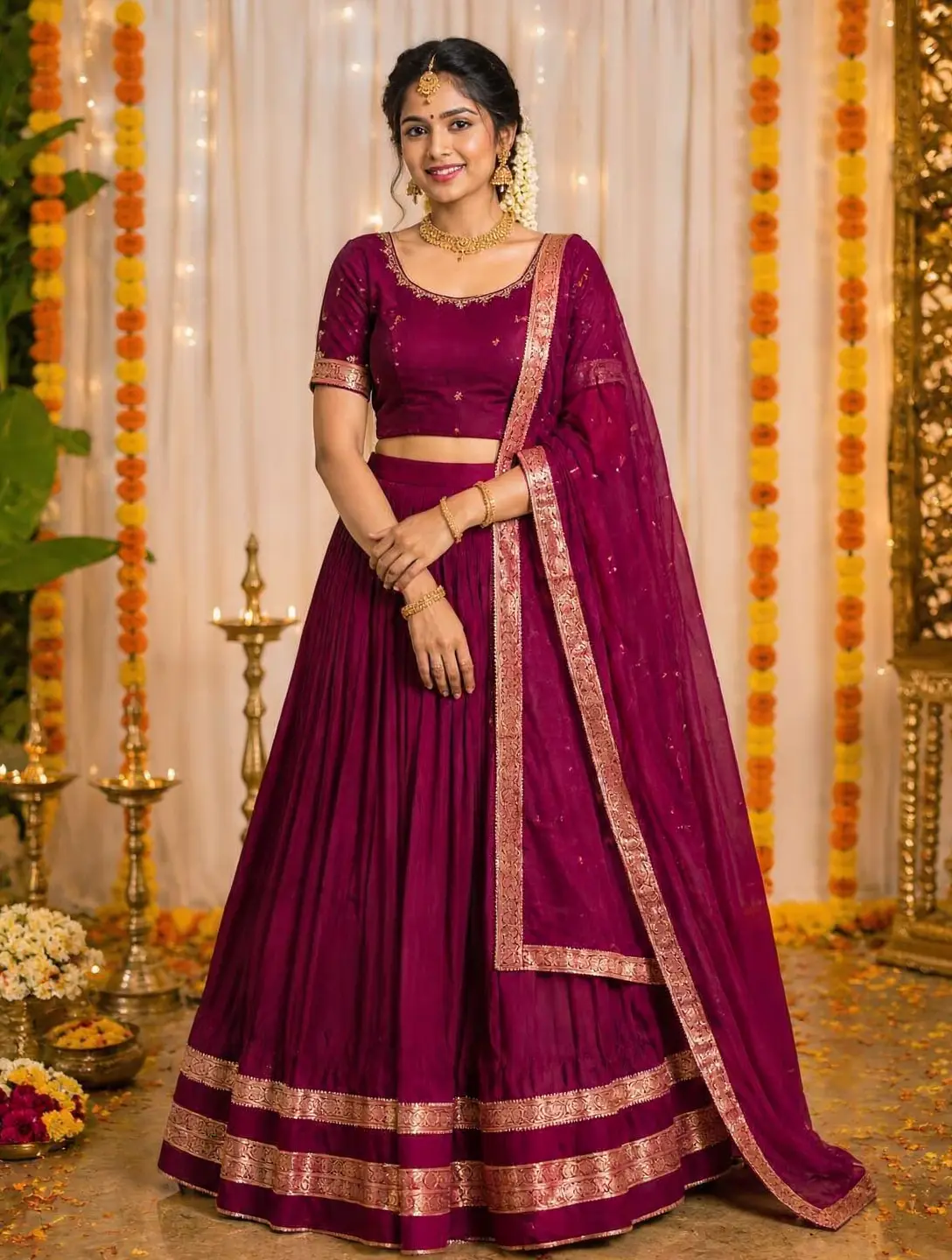Soft Silk Lehenga - Rani Pink